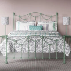Carlton Cast Iron Bed Frame With Low Foot 2 Carlton Cast Iron Bed Frame With Low Foot -The Bed Rooms Shop CarltonCastBed LowFootinLightGreen