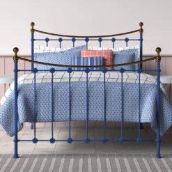 Carrum Cast Iron Bed Frame -The Bed Rooms Shop CarrumCastBedinBrassandBlue