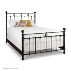 Latif Cast Iron Bed Frame -The Bed Rooms Shop Latif 1054 queen CBMPF AgedGold finish angle 1