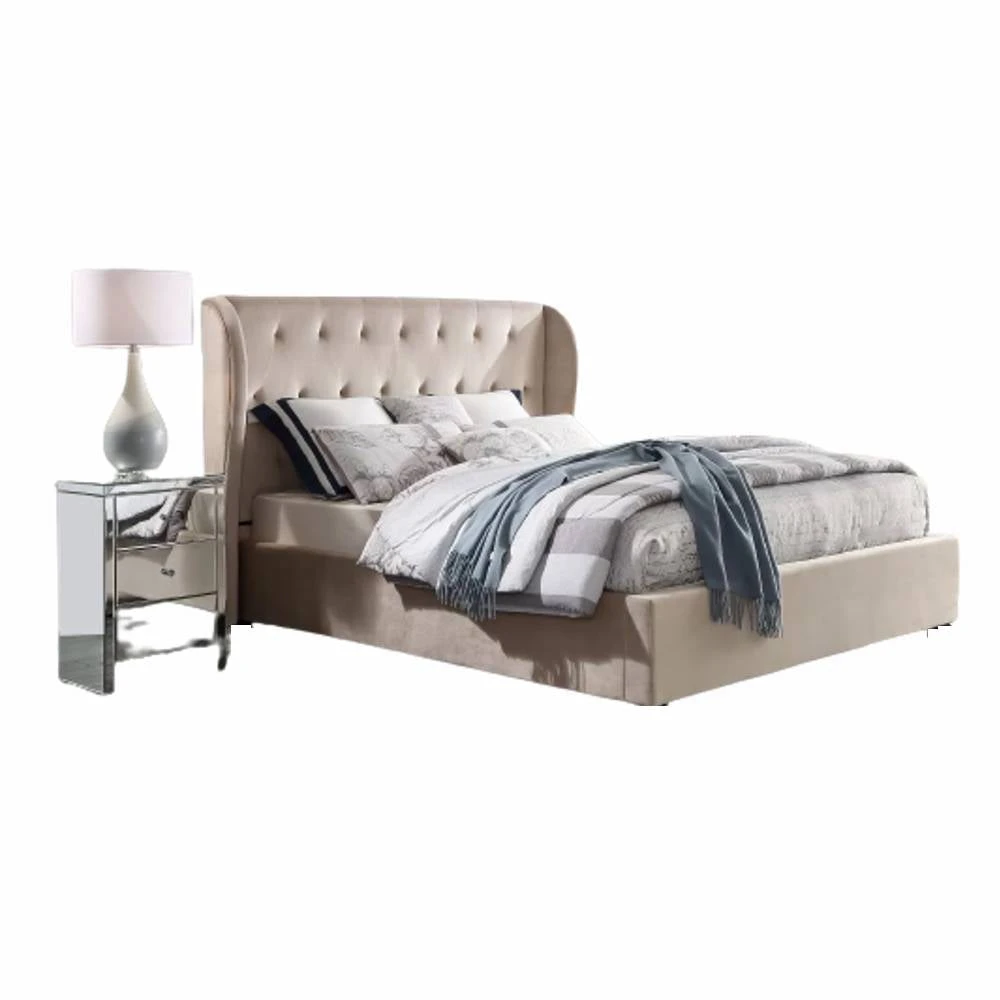 Elinor Upholstered Bed With Wings Elinor Upholstered Bed With Wings -The Bed Rooms Shop MeridaBeigeWithWings1