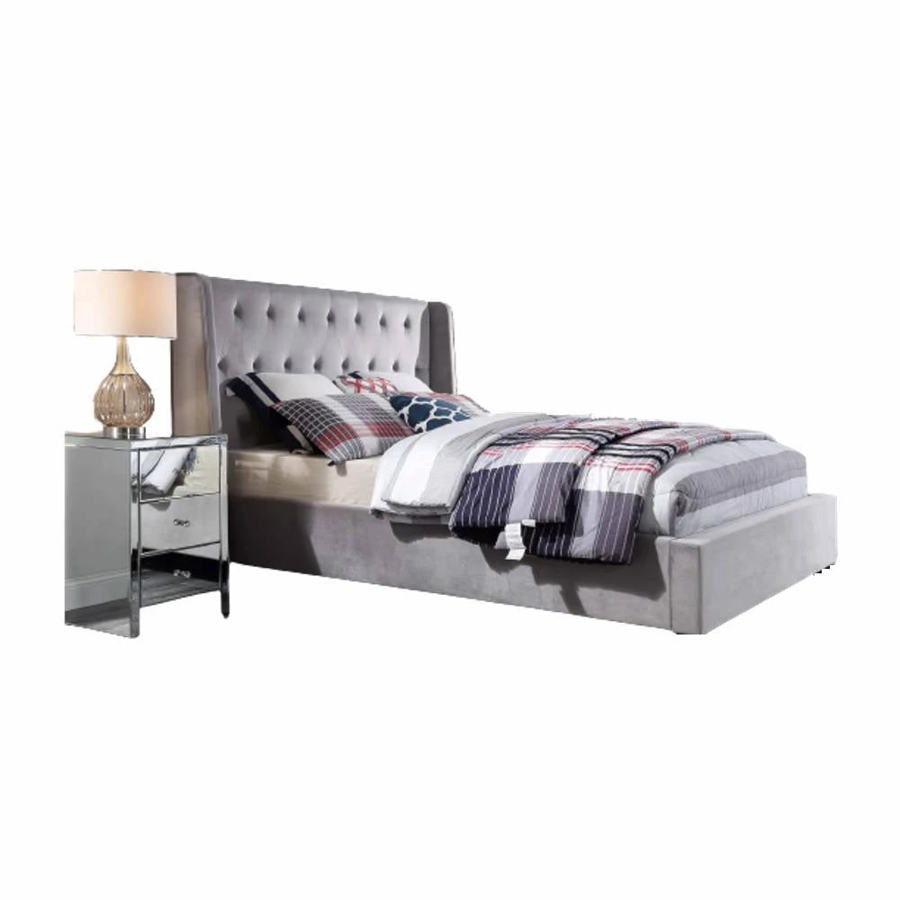 Elinor Upholstered Bed With Wings Elinor Upholstered Bed With Wings -The Bed Rooms Shop MeridaGreyWithWings1