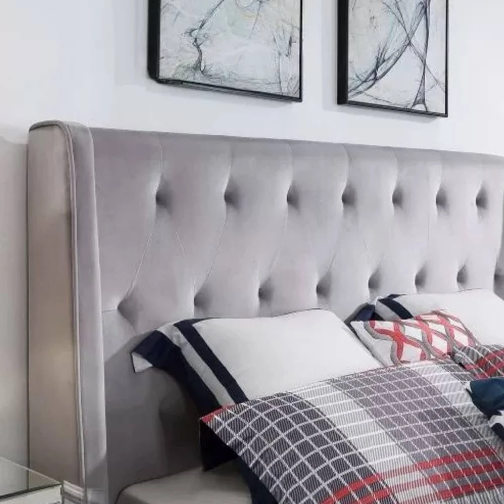 Elinor Upholstered Bed With Wings Elinor Upholstered Bed With Wings -The Bed Rooms Shop MeridaGreyWithWings2