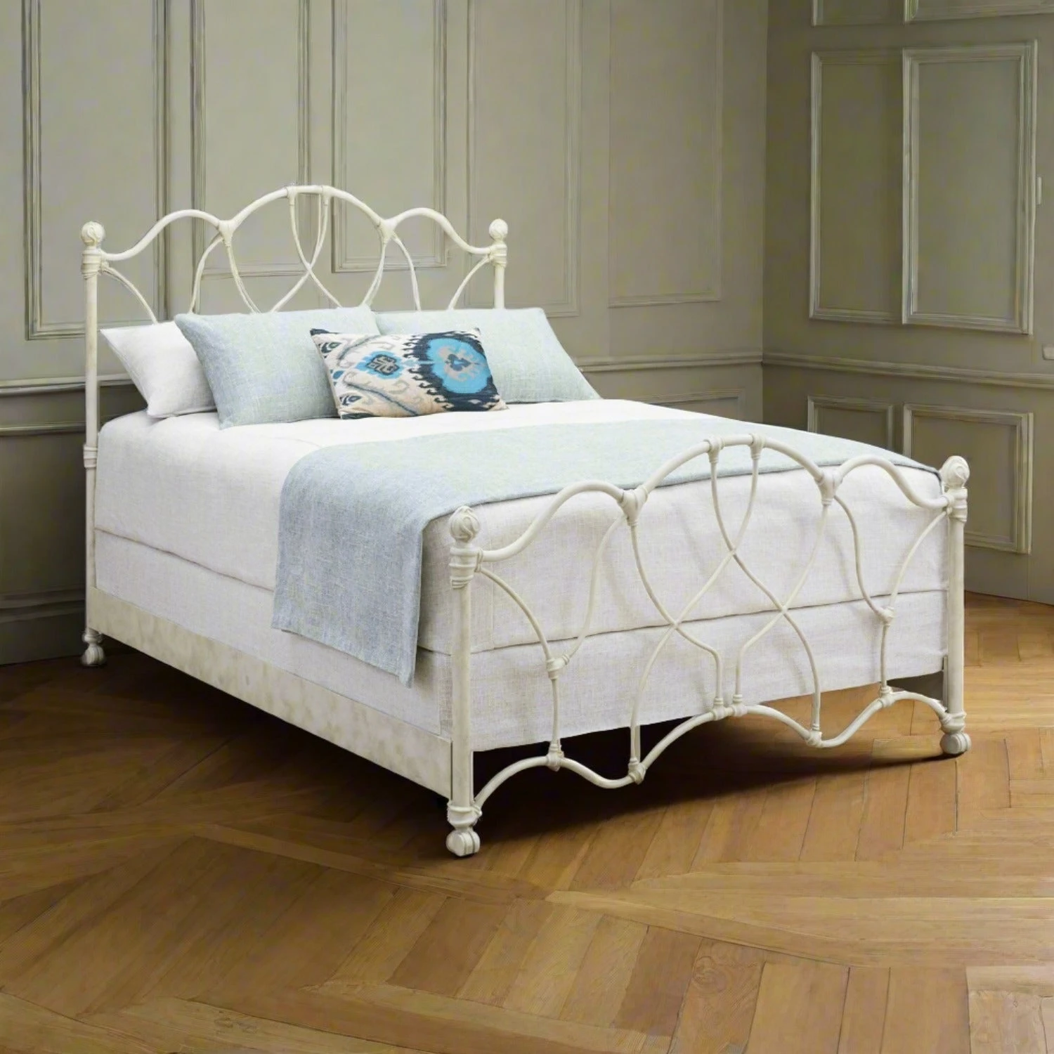 Morsley Cast Iron Bed Frame Morsley Cast Iron Bed Frame -The Bed Rooms Shop Morsley 1026 queen CBMPF RusticIvory finish angle