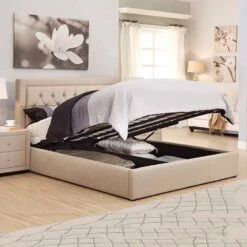 Carlos Upholstered Bed -The Bed Rooms Shop NelsonGasliftCream2