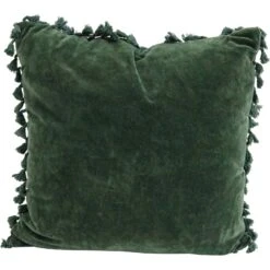 Velvet Tassel Cushion Moss