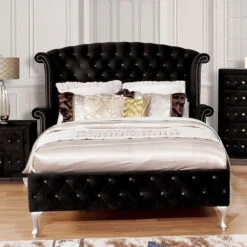 Alzir Upholstered Bed Frame- Black