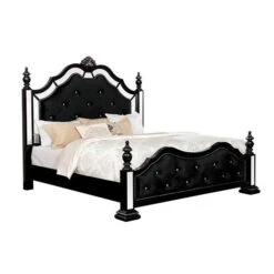 Azha Mirrored & Upholstered Bed Frame - Black