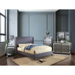 Anabelle Upholstered Bed Frame - Blue 2 Anabelle Upholstered Bed Frame - Blue -The Bed Rooms Shop cm7677bl cm7534 1 z 5