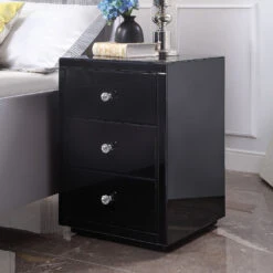 Venice Mirrored Bedside Table In Black